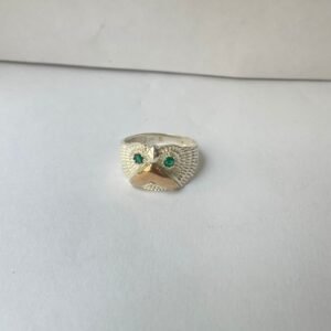 Anillo búho 5.88 gr / T12 / circones verdes plata italiana