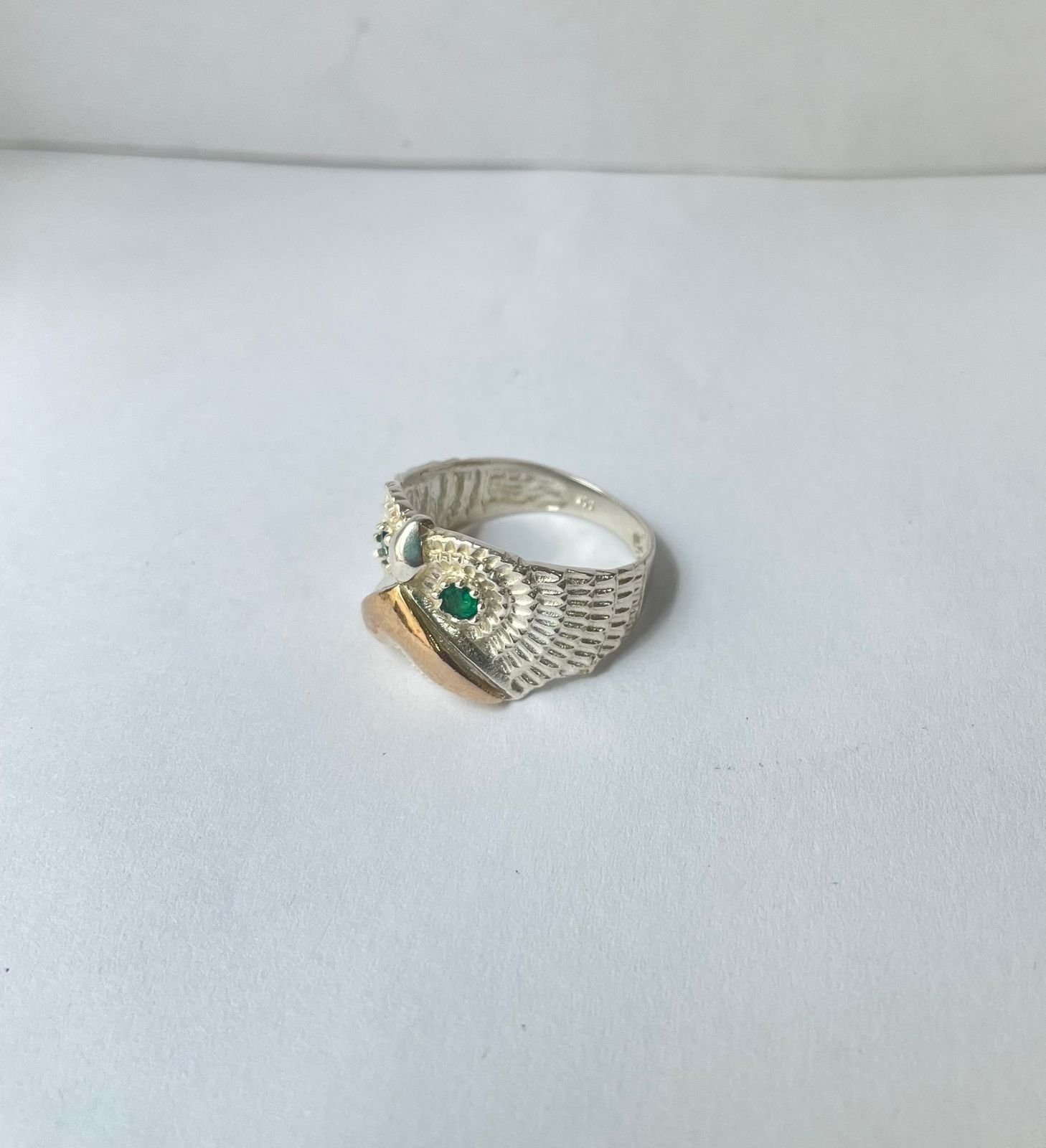 Anillo búho 5.15 gr / T10 / circones verdes plata italiana - Imagen 2
