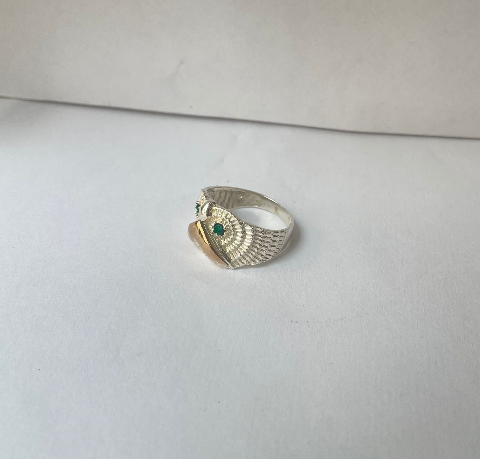 Anillo búho 5.88 gr / T12 / circones verdes plata italiana - Imagen 2