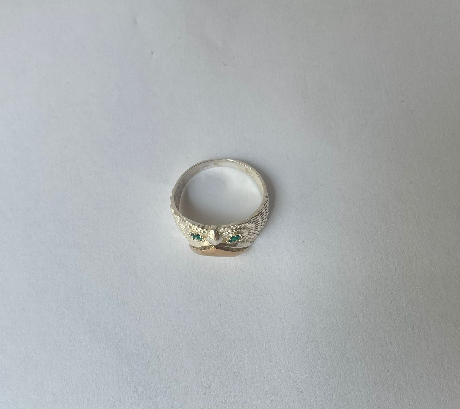 Anillo búho 5.88 gr / T12 / circones verdes plata italiana - Imagen 3