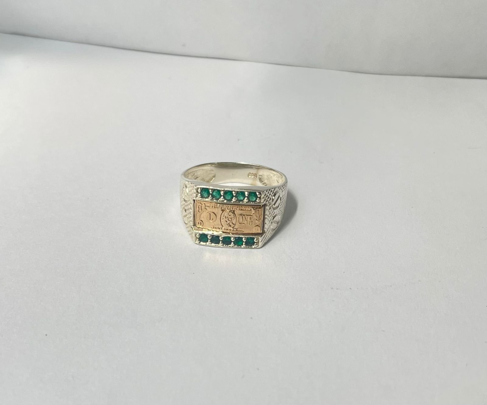 Anillo dólar 4.52 gr / T12 / circones verdes punteado plata italiana