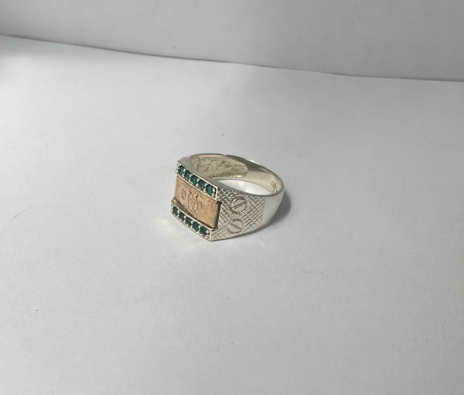 Anillo dólar 4.52 gr / T12 / circones verdes punteado plata italiana - Imagen 2