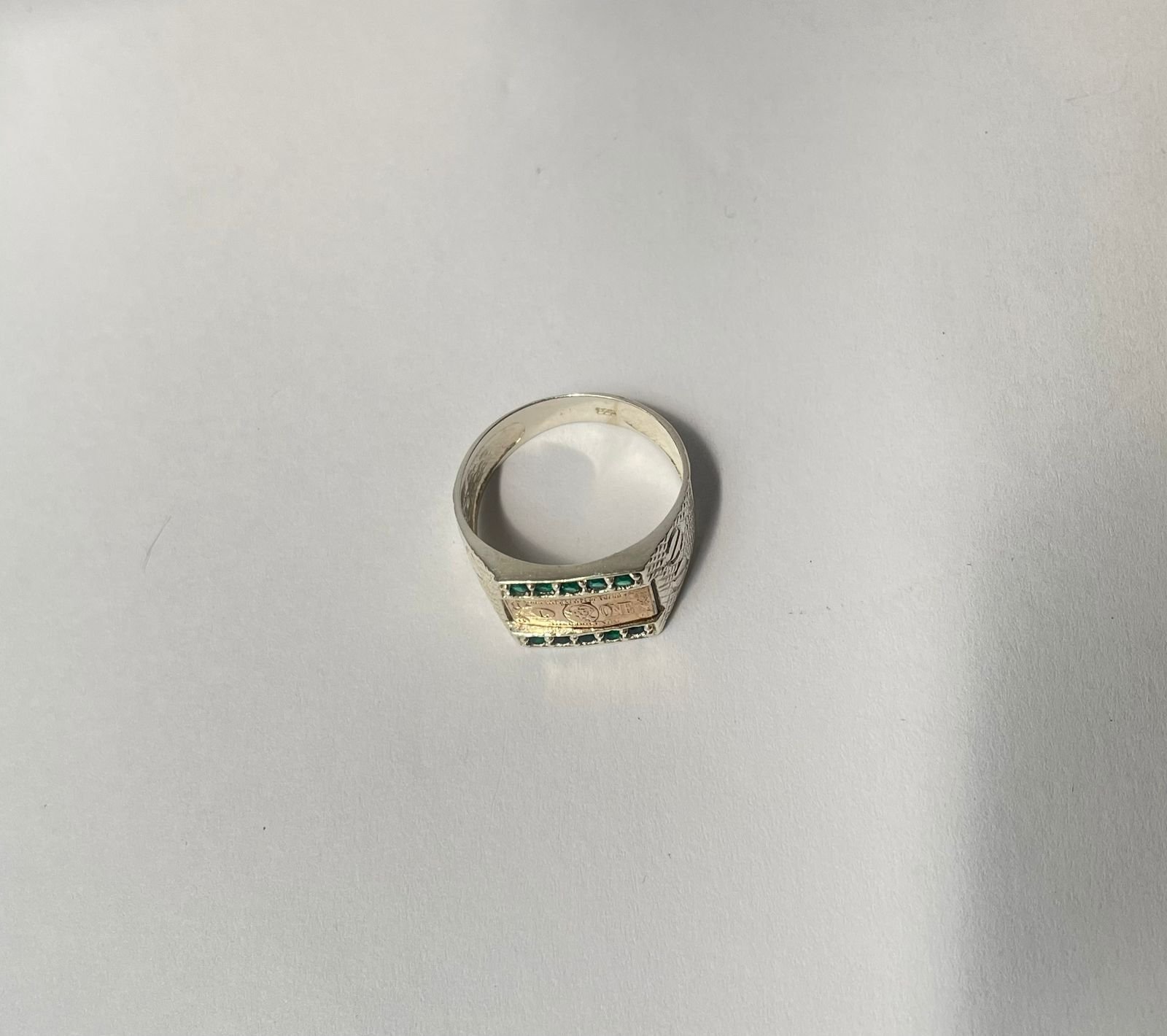 Anillo dólar 4.52 gr / T12 / circones verdes punteado plata italiana - Imagen 3