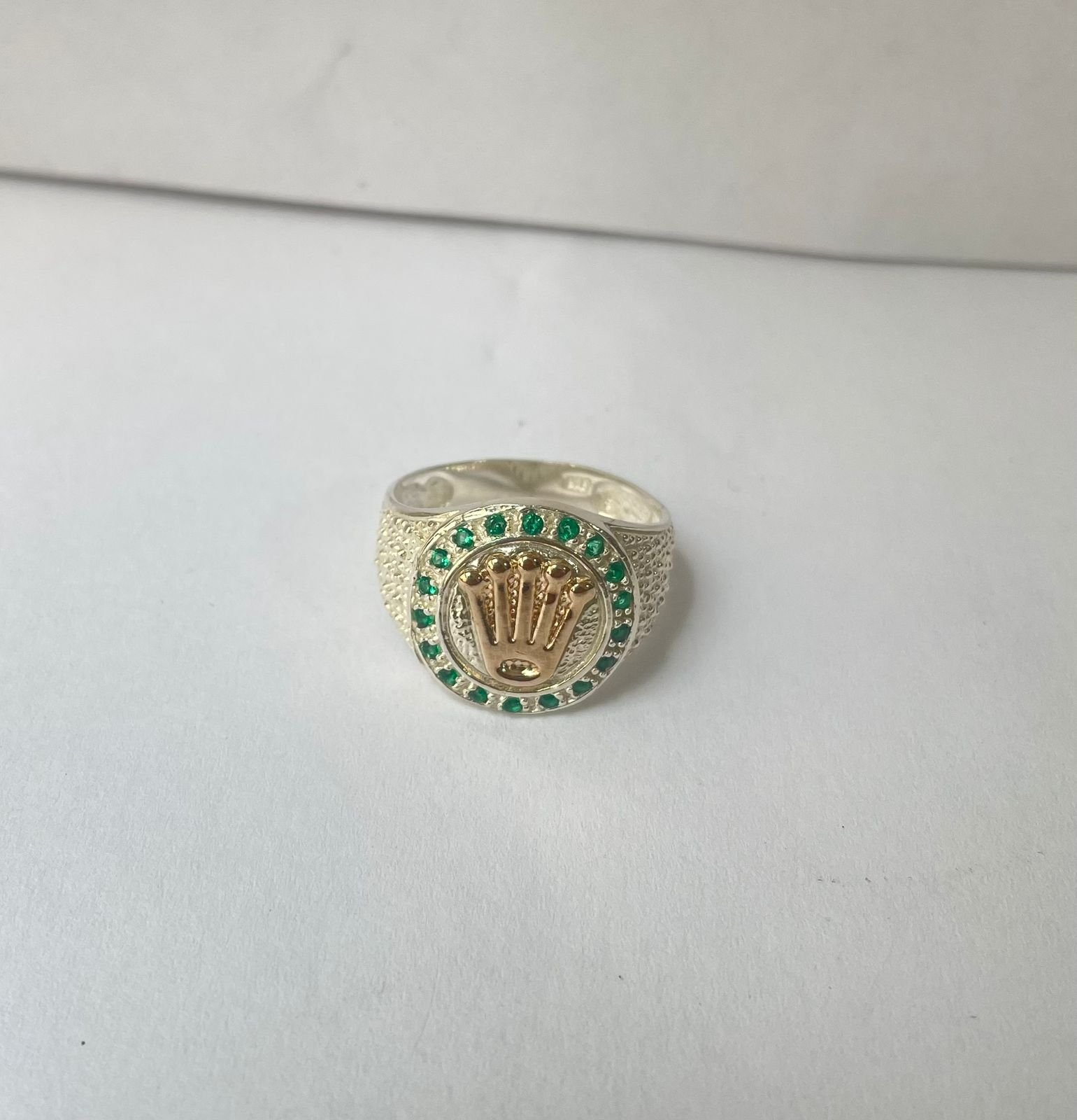 Anillo Rolex 5.84 gr / T11 / circones verdes punteado plata italiana