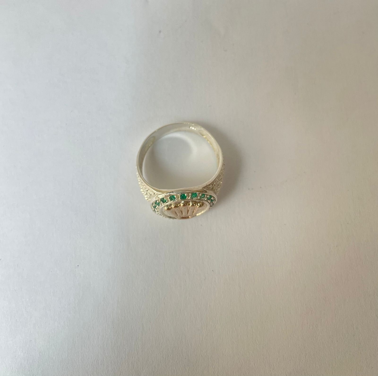 Anillo Rolex 5.84 gr / T11 / circones verdes punteado plata italiana - Imagen 3