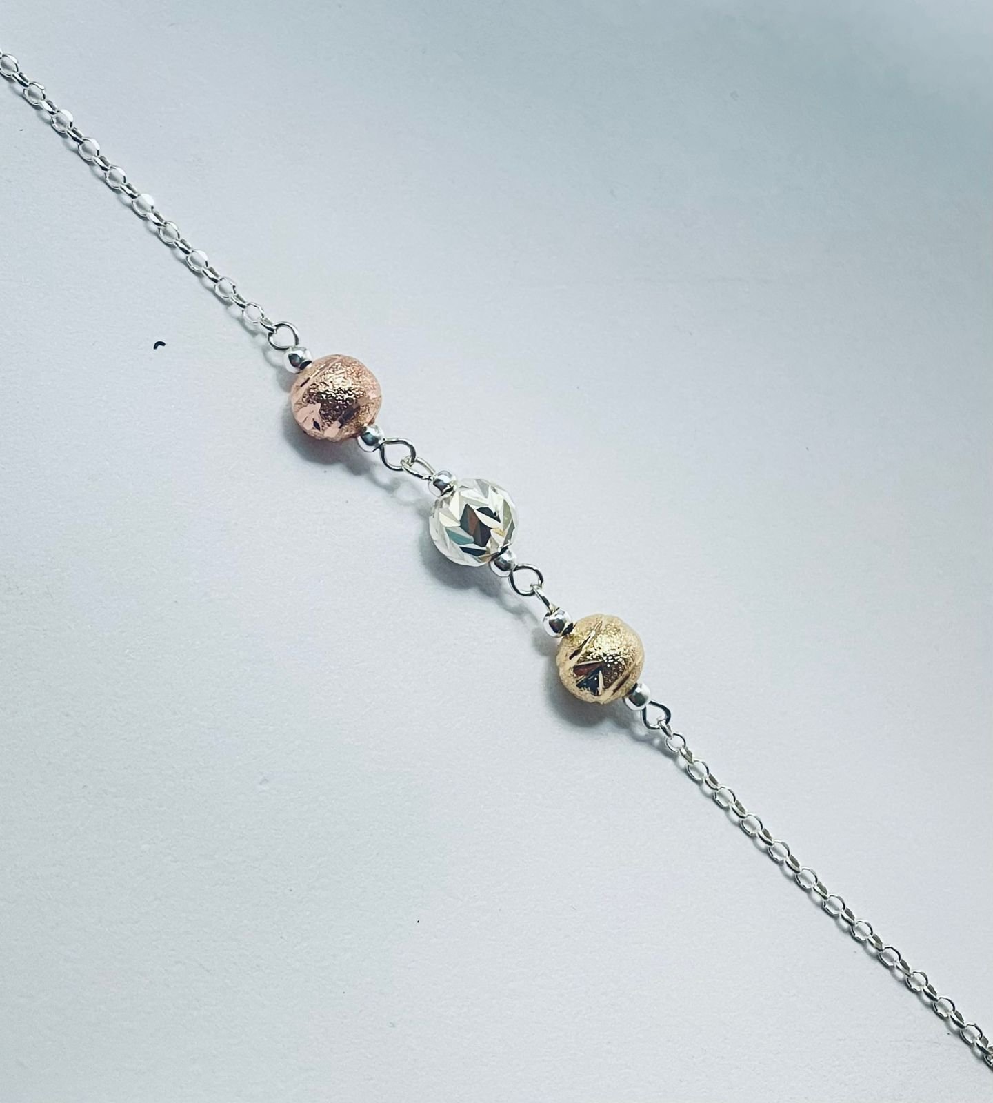 Pulsera 2.19 gr / 18 cm / bolas 3mm - 4 mm / bolsas grabadas plata italiana - Imagen 3