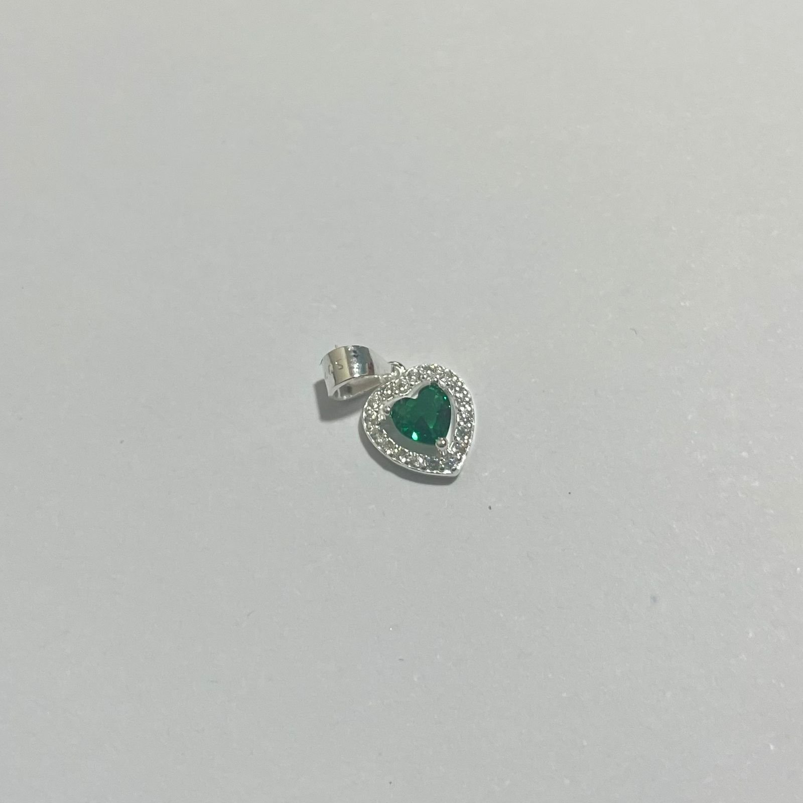 Dije corazón circon verde 0.54 / 1.5 cm / plata italiana - Imagen 2